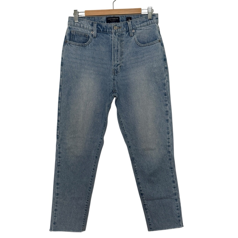 LUCKY BRAND Drew Mom High Rise Taper Ankle Raw Hem Jeans Size 6 Blue Denim Women